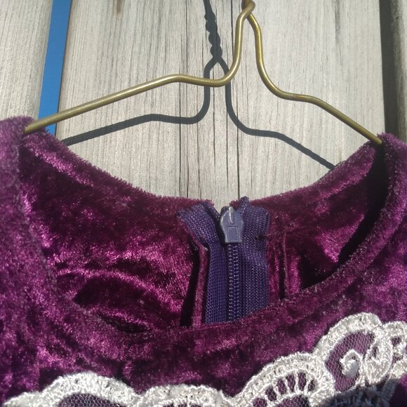 Vintage Baby Girls Dress Purple Crushed Velour Lace Applique - Picture 12 of 16